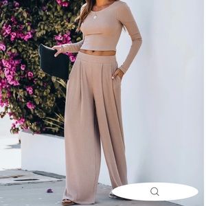 VICI Hermosa Ribbed Pants & Crop Top in Mocha